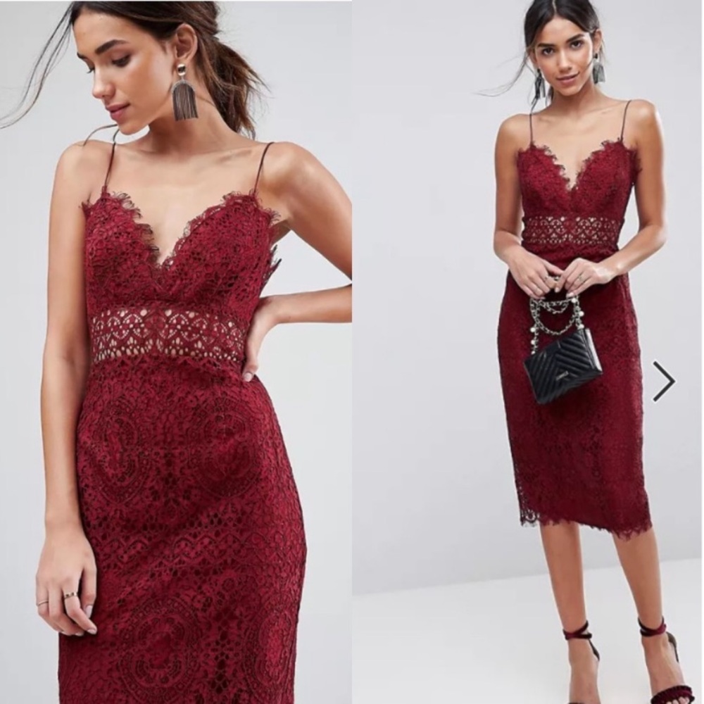 $98 ASOS lace midi dress in oxblood 4